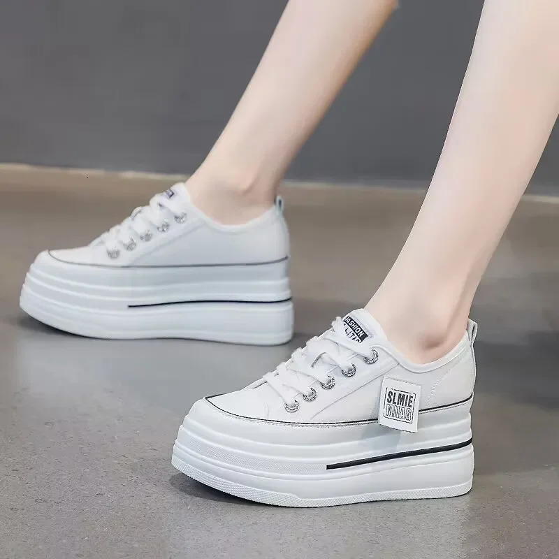 Leisure canvas shoes womens solid color thick soled sports wedge high heels increase breathability vulcanized women 250310