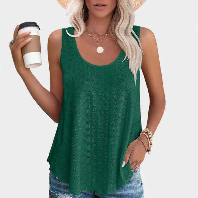 2025 Summer New Product Women's Sleeveless Tank Top U-Shaped Collar Hollow T-Shirt