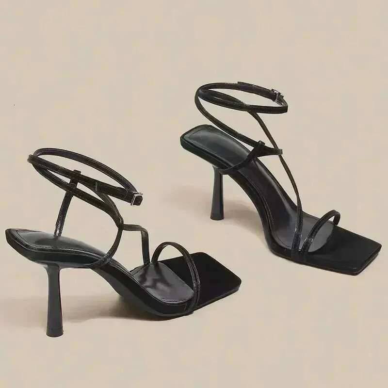 Open Toe 2024 Summer All-Match Sier French Square Head Stilettos Women's Stilettos High Heels Sandals Women