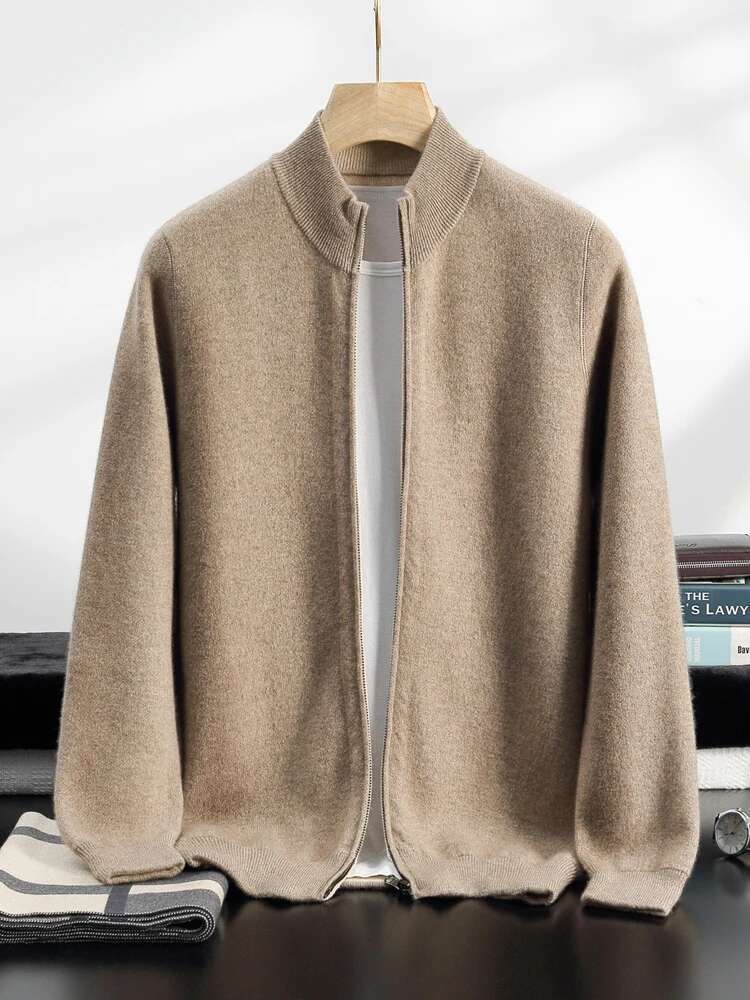 Yoyoselect Men 100% Cashmere Sweatercoat Autumn Winter Double Side Wear Cardigan Casual Smart Coat Knitwear Zipper Tops