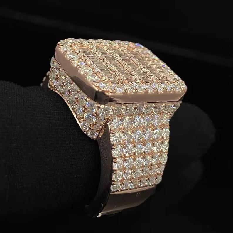 Rapper Style Hip Hop 925 Sterling Silver Moissanite Diamond Ring Baguette Cut Iced Out Luxury Custom Jewelry Ring for Men