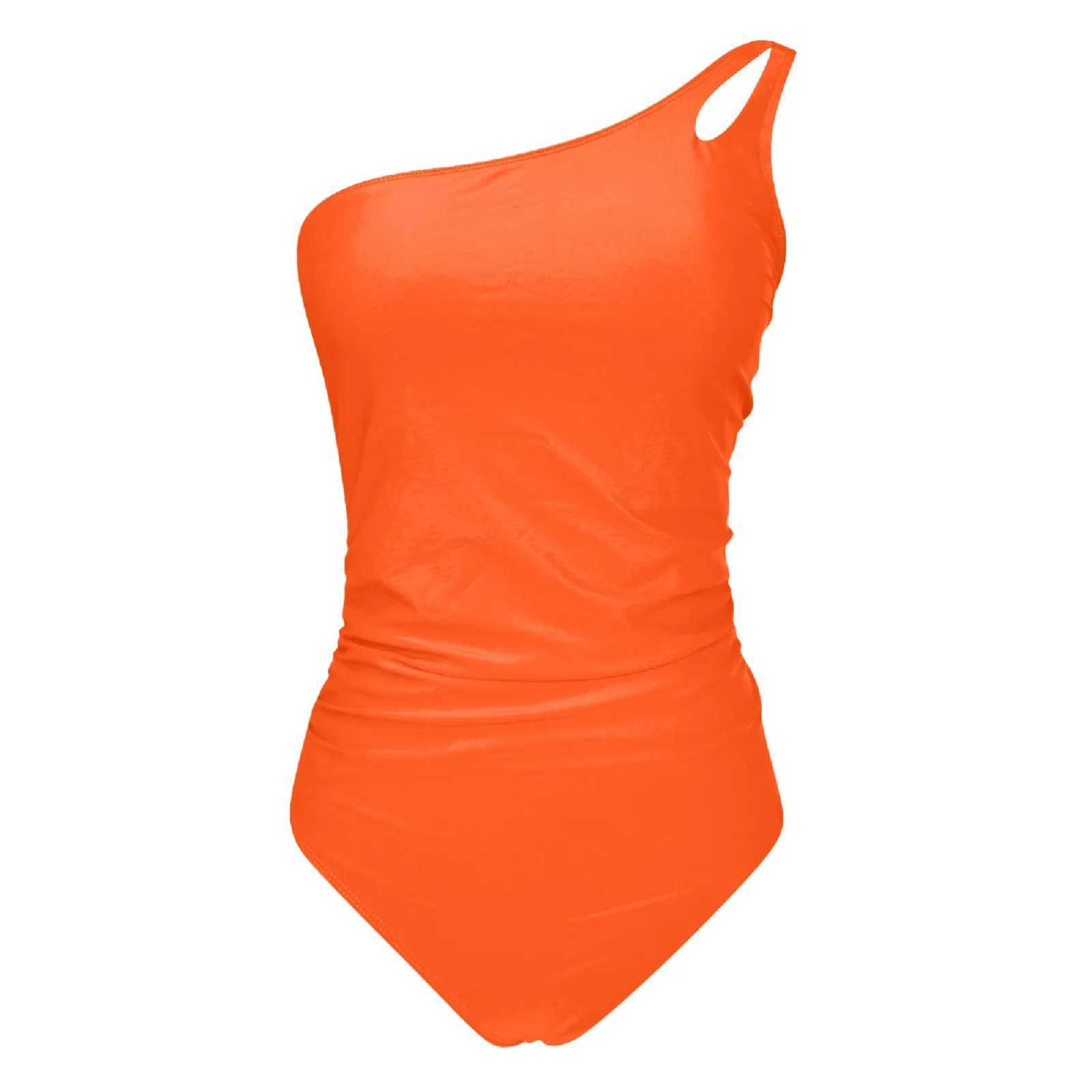 Womens One-Piece Swimsuit Slanted Shoulders Hollowed Out Asymmetric Conservative Full Coverage Tankini Swimwear Tummy ControlXJ250315