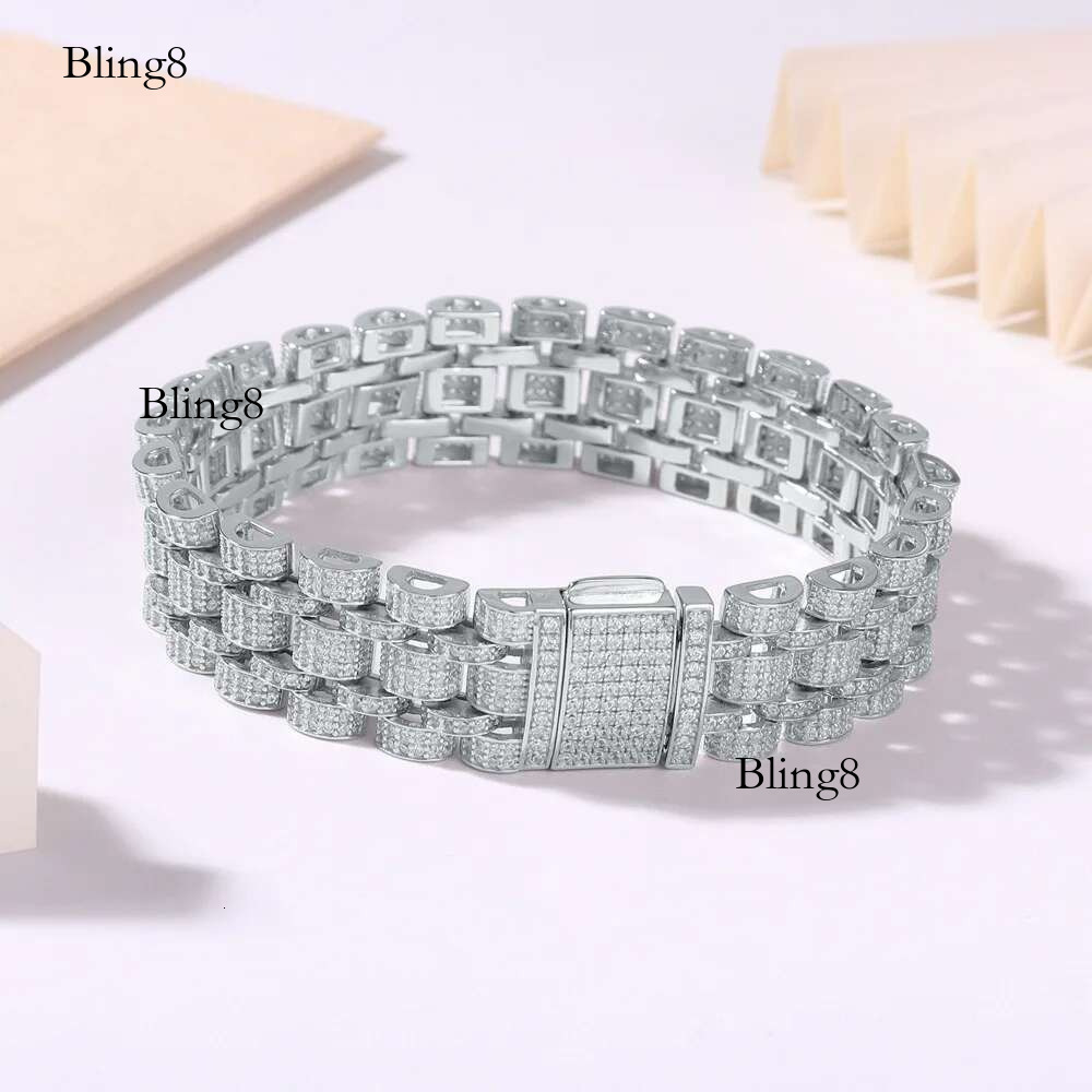 New 15MM Cuban Tennis for Men D VVS1 Full Moissanite S Sterg Sier Plated White Gold Hip Hop Party Bracelet