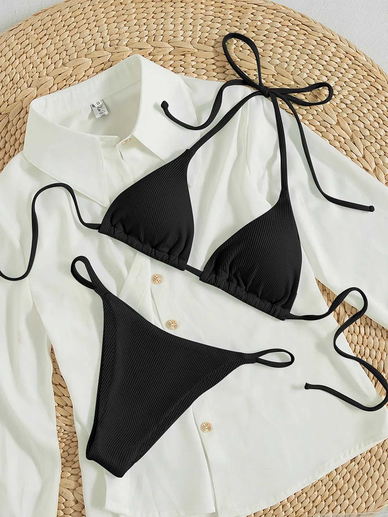 Summer black sexy butterfly dangling bikini swimsuit set suitable for women on beach vacationsXJ250315