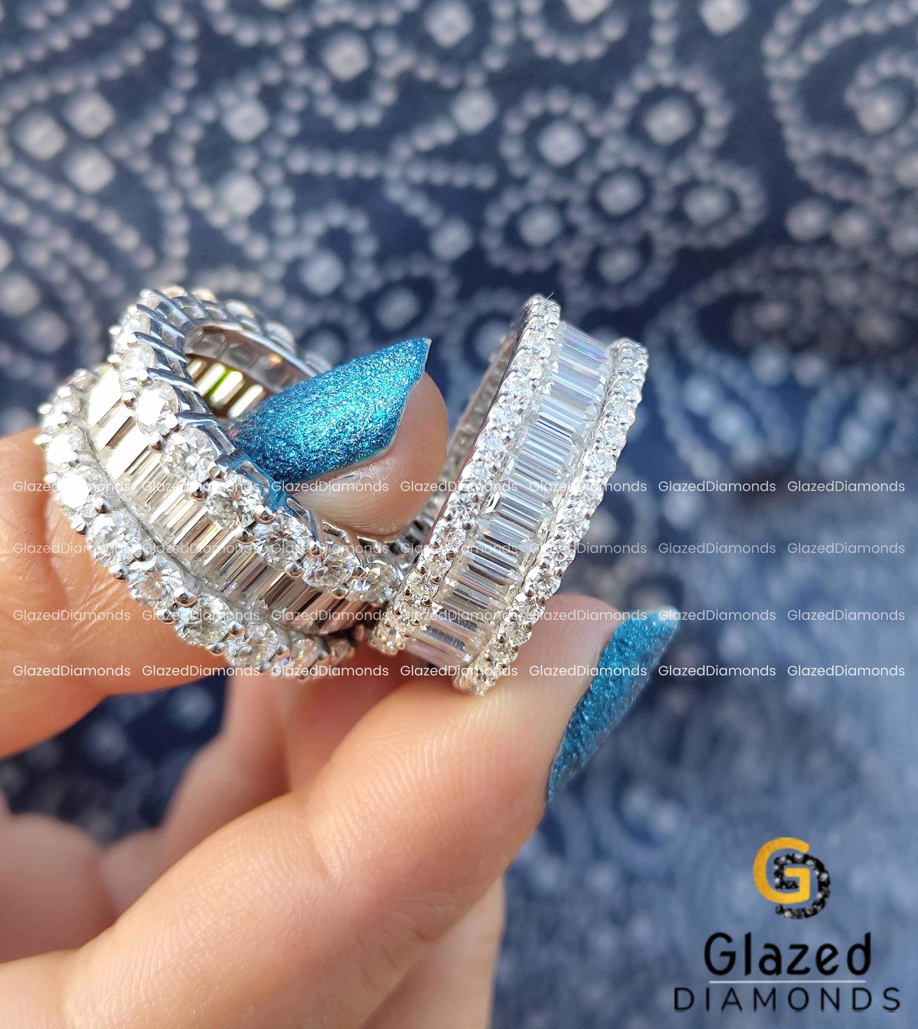 14KT White Gold Hip Hop Ring Fully Iced Out in Round and Baguette Cut Charm Moissanite Diamond With VVS Clarity Fashion for Men