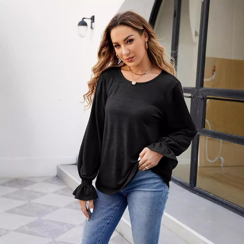 Women's 2024 Autumn/Winter New Casual Solid Color Round Neck Loose Long Sleeve T-Shirt For Women