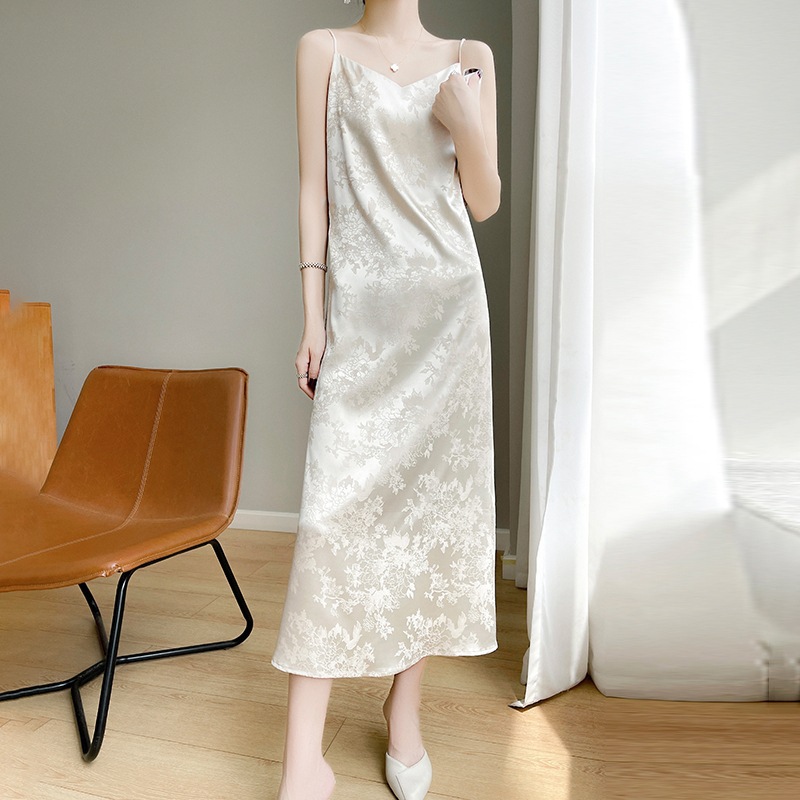 CL2185 Silk suspender dress for women Spring and Summer V-neck acetate jacquard skirt slim satin vest