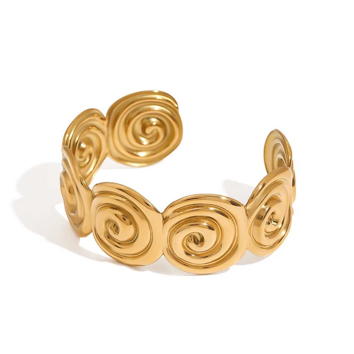 Youthway Minimalist Holiday 18K Gold Plated Stainless Steel Spiral Round Open Bracelet Summer Fashion Womens Jewelry GiftXJ250315
