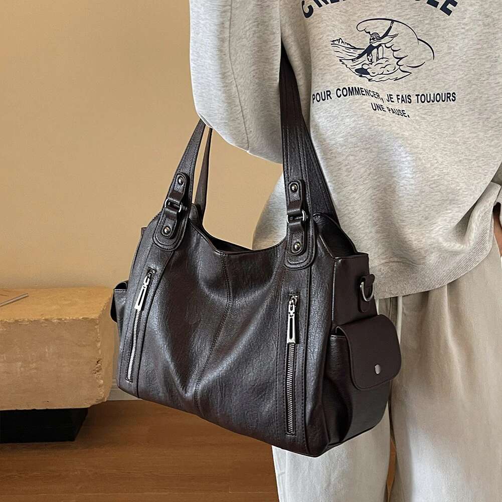 Tote For Women PU Leather Bags Fashion Messenger Bag Large Purse Retro Handbags With Adjustable Shoulder Strap