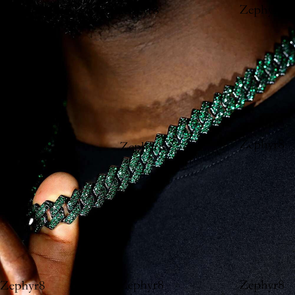 Punk Hip Hop Green Rhies Paved k for Men Iced Out Chain 14mm Miami Rhombus Cuban Necklace Jewelry