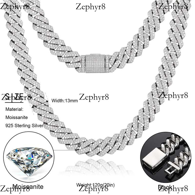 14mm S Sterg Sier VVS1 Moissanite Dia Cuban k Chain Necklace For Men Hip Hop Jewelry Miami Unisex Party Gift