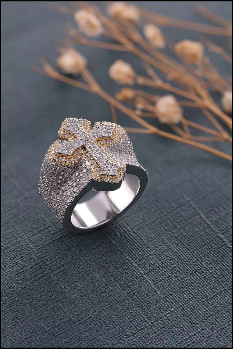 Jesus cross magic stick, cross, chilled moissanite ring, men's fashion jewelry