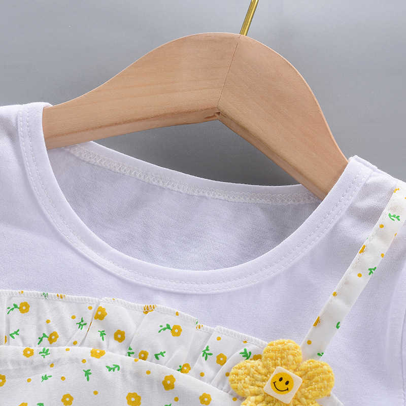 Girl's Dresses Girls' dress 2025 summer new short sleeved thin style western-style baby girl fake two-piece suspender floral dress
