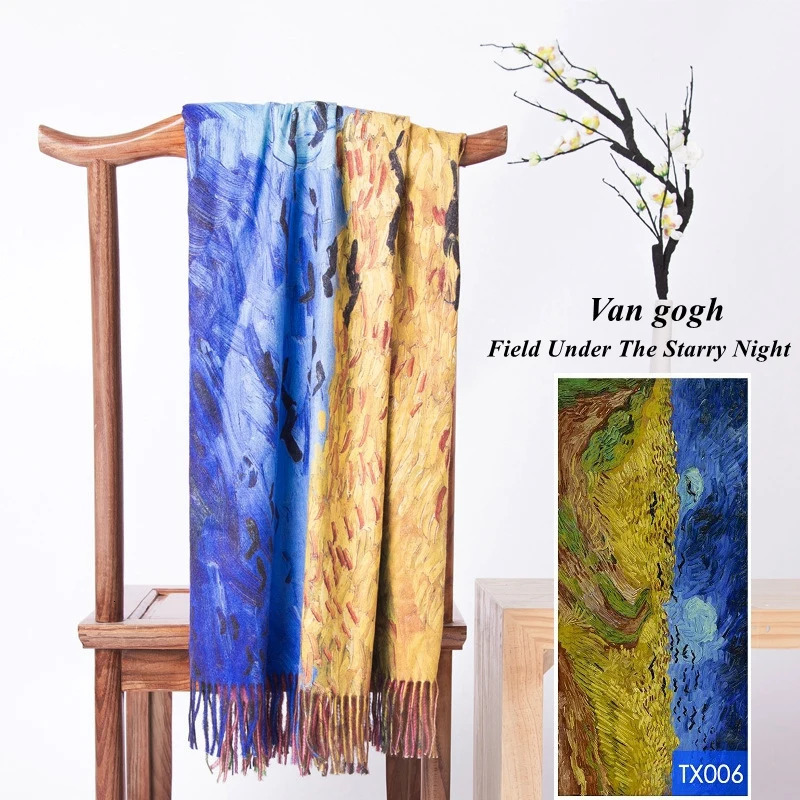 French Irises Print cashmere scarf womens Van Gogh oil painting Pashmina Shawl winter Stole Plus size 200cm 250314