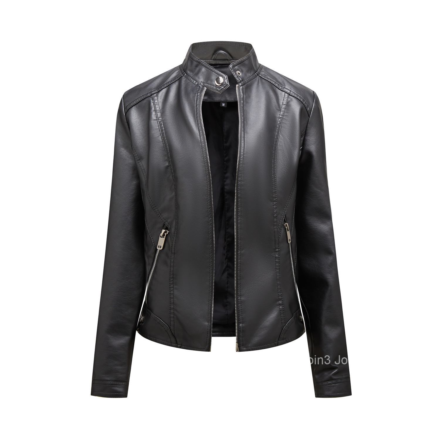 Fashion New Simple Casual Leather Clothes Womens Stand Collar Zipper Slim Fitting Motorcycle Clothes Short Coat Women
