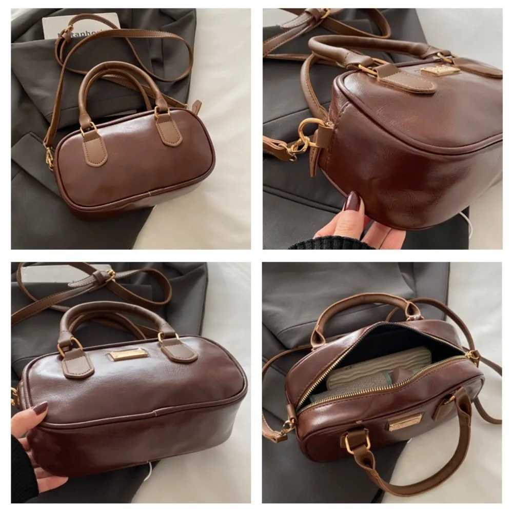 Pu solid color zipper casual shoulder bag large capacity cross body bag Versatile sewing thread womens handbag Y250315