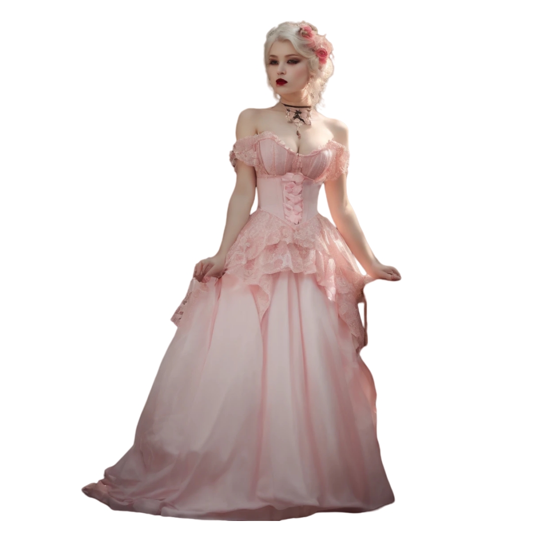 Vintage Victorian Corset Pink Prom Dresses Off Shoulder Sweetheart Tiered A-Line Long Masquerade Dress Quinceanera Gown Custom Made Special Occasion W