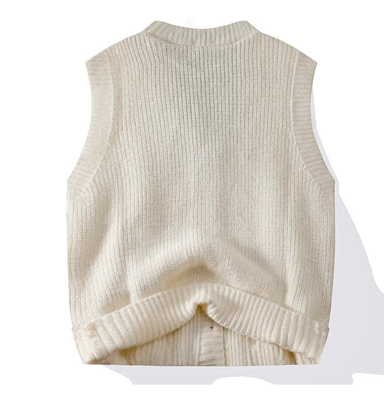 V-neck knitted vest mens autumn warm casual sweater cardigan wool sweater lazy college style vest mens cardigan wool sweater 250310