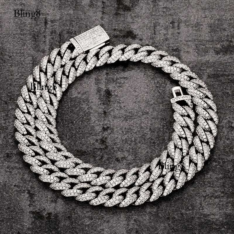 S Sterg Sier Round Cuban Chain Claw Setting AAA+ CZ Stone Bg Iced Out Necklace for Men Hip Hop Rapper jewelry