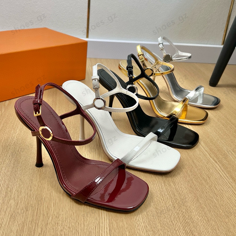 NEW buckle-fastening ankle strap Stiletto Heel sandals Open toe leather sole High-heeled shoes 9.5cm luxury designer summer women's party shoes Bring box