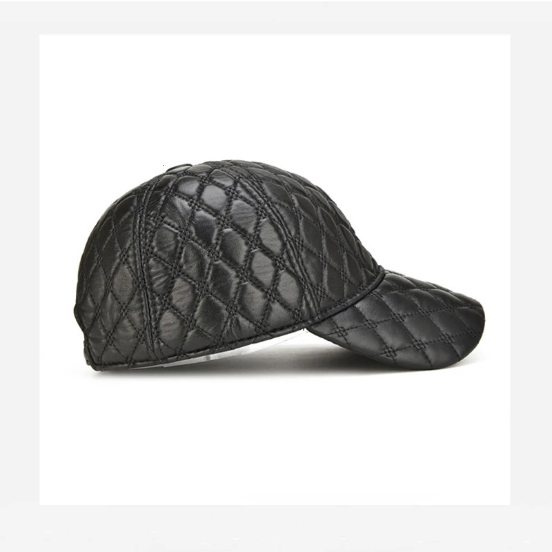 Spring Genuine Sheepskin Leather 55-61CM Black Baseball Caps For Man Casual Street Gf Hats Dad Hat 250314