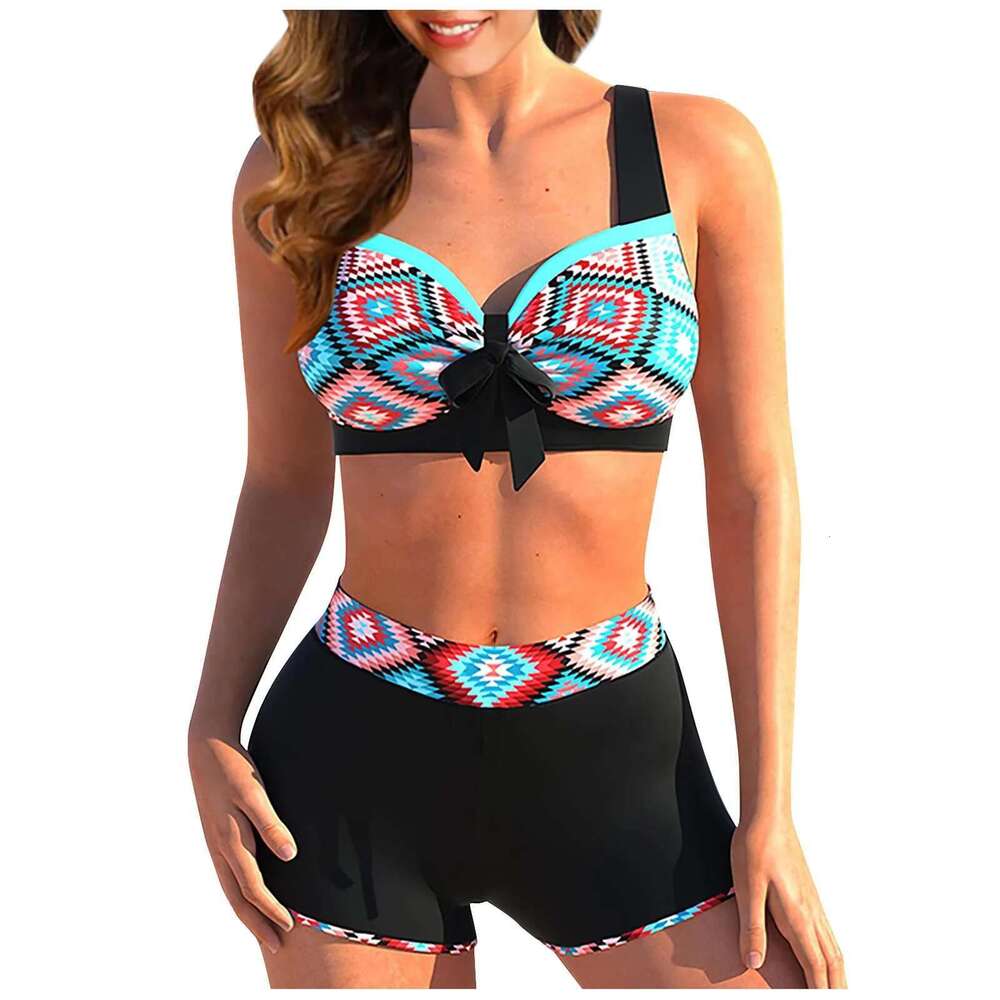 Two piece swimsuit, sexy, split style, high waist, printed, bikini, retro fashion, with bra pad and no steel bra