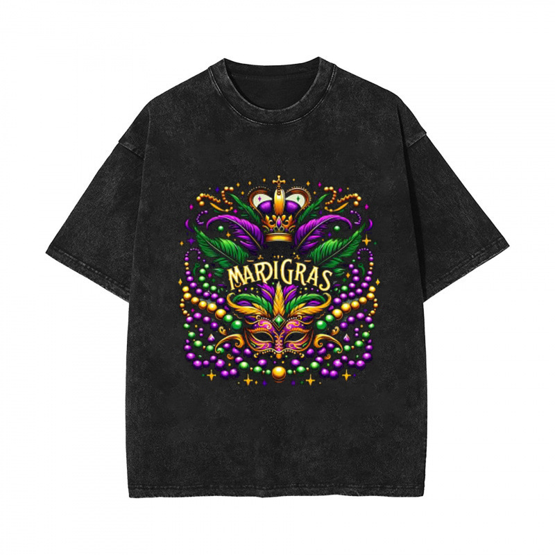 New Mardi Gras Carnival Water Saving Laundry Old Short Sleeved T-Shirt American High Street Top