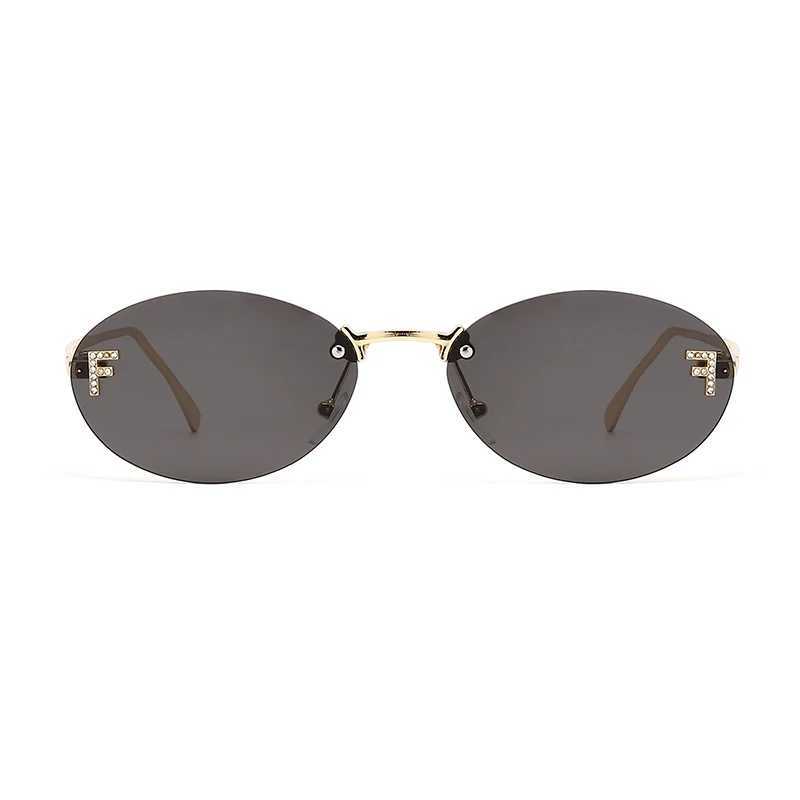 1PC Riml round frame womens diamond-encrusted metal fashion sunglasses Outdoor holiday street photo glasses W250315