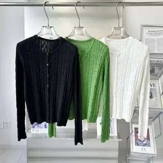 2024 Autumn Women's Green Long-Sleeved Cardigan Knitted Single-Breasted Cotton Slim Fit Comfortable Top