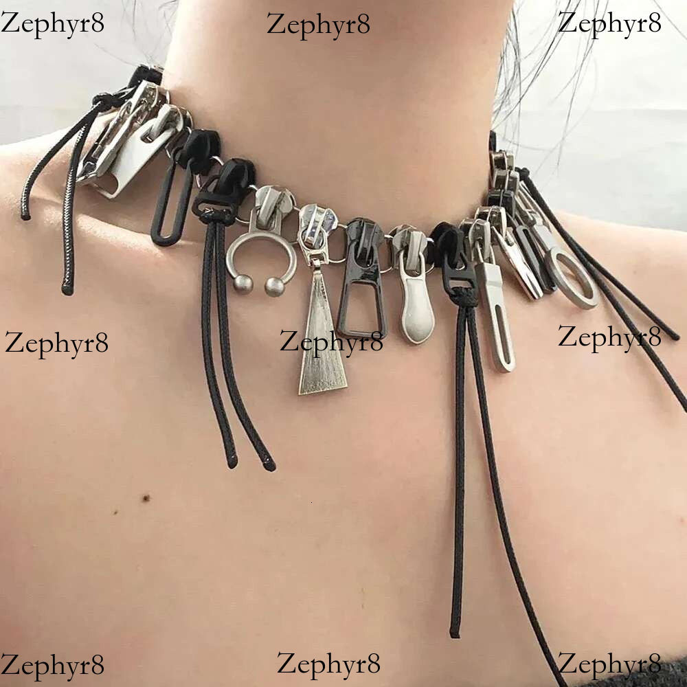 Cyber Punk Zipper Necklace Fringe Chain Head Y2k Hip Hop Choker Men's Women's Fashion Personality Jewelry Accessories
