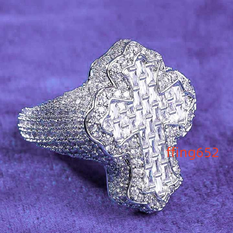 Gra Hip Hop Iced Out Bling 925 Sterling Silver Pass Diamond Tester Vvs Moissanite Cross Cuban Link Black Man Moissanite-Ring