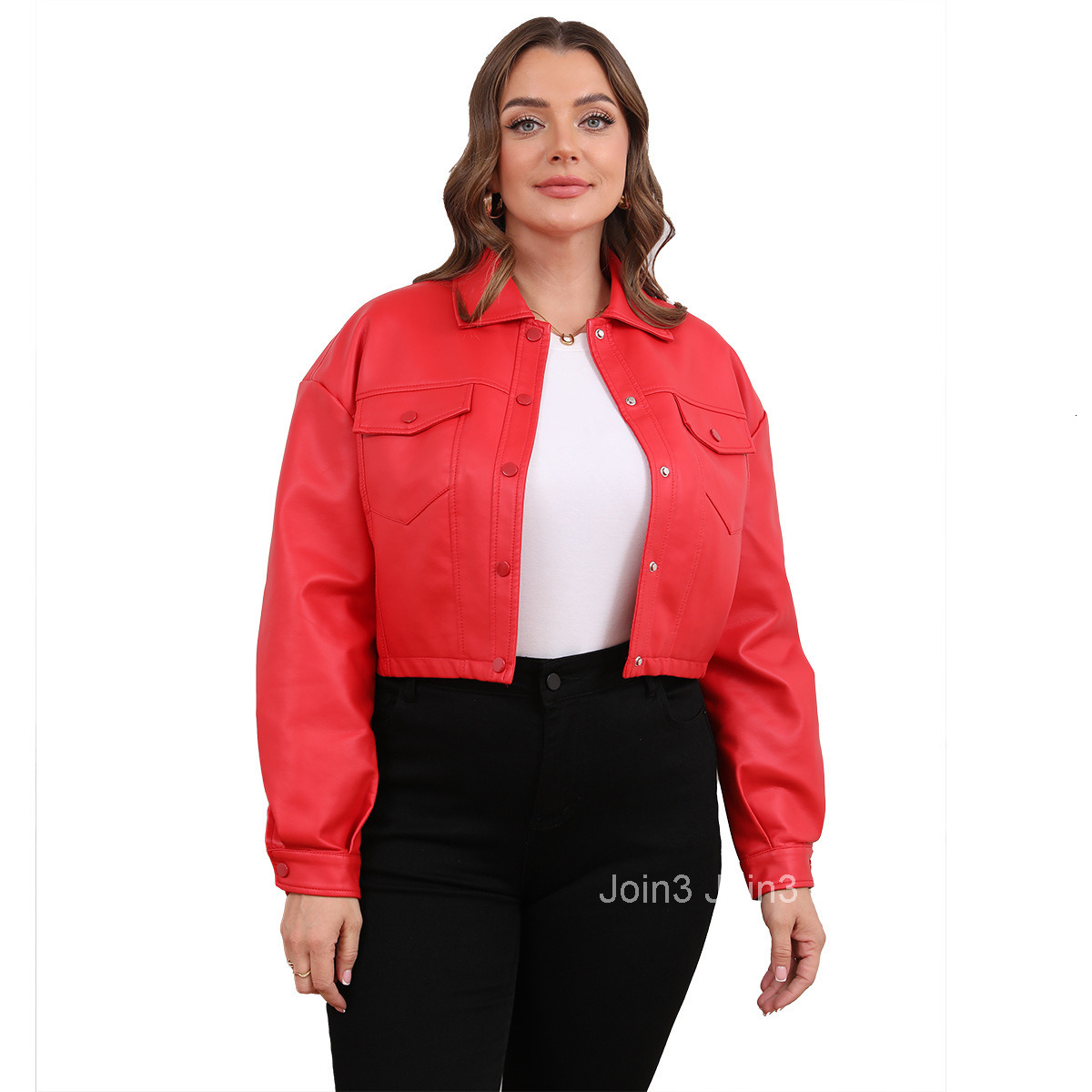 Fashion Spring and Autumn Plus New Loose Casual Leather Jacket Womens Long Sleeved Single Breasted Womens Short Jacket Plus Size