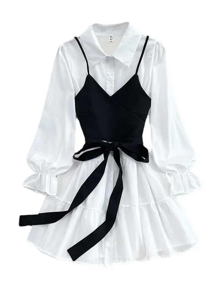 SpringSummerAutumn Fashion Casual Set Womens Loose White Shirt Dress Ultra Thin Tank Top Two Piece GD786 250312