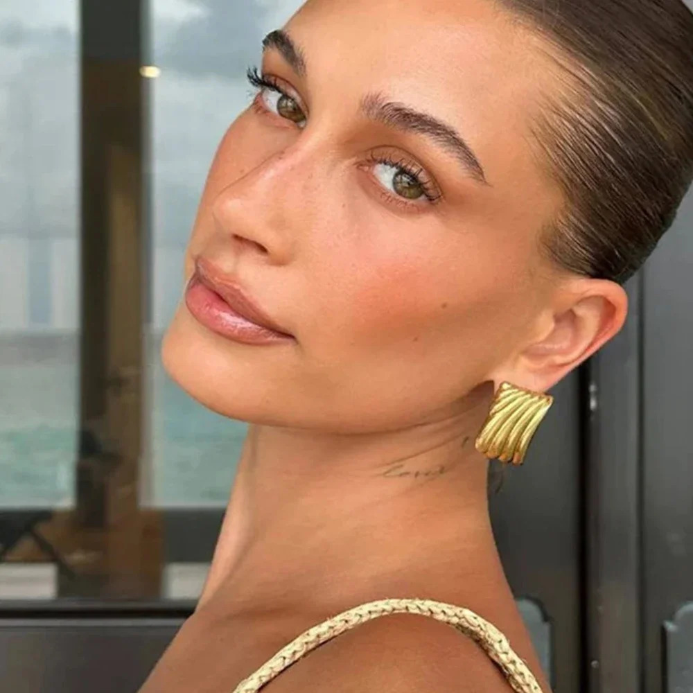 Vintage Chunky Rectangle Stainless Steel Earring Irregular Ear Studs Gold Color Geometric Earrings Jewelry for Women Gift 250314