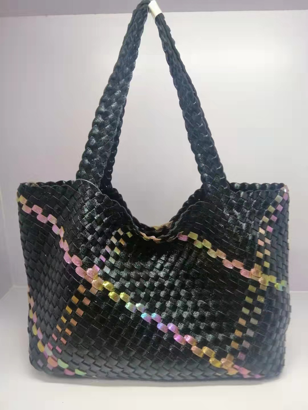 Woven Snake Pattern, Color Blocking, Handmade Woven Handbag, Single Shoulder Mother Beach Tote Bag, Shopping Bag