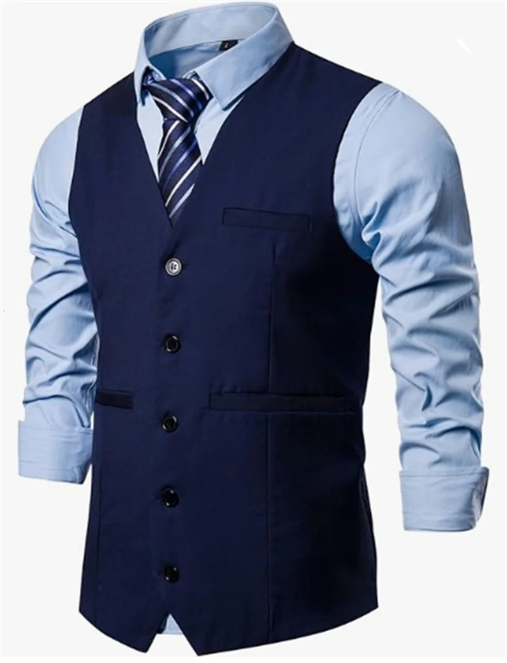 Mens Summer Vest Navy Blue Gentleman Jacket Vest Slim Work Wear Business Suits V-neck For Men Gift Birthday Party Clothes 250310