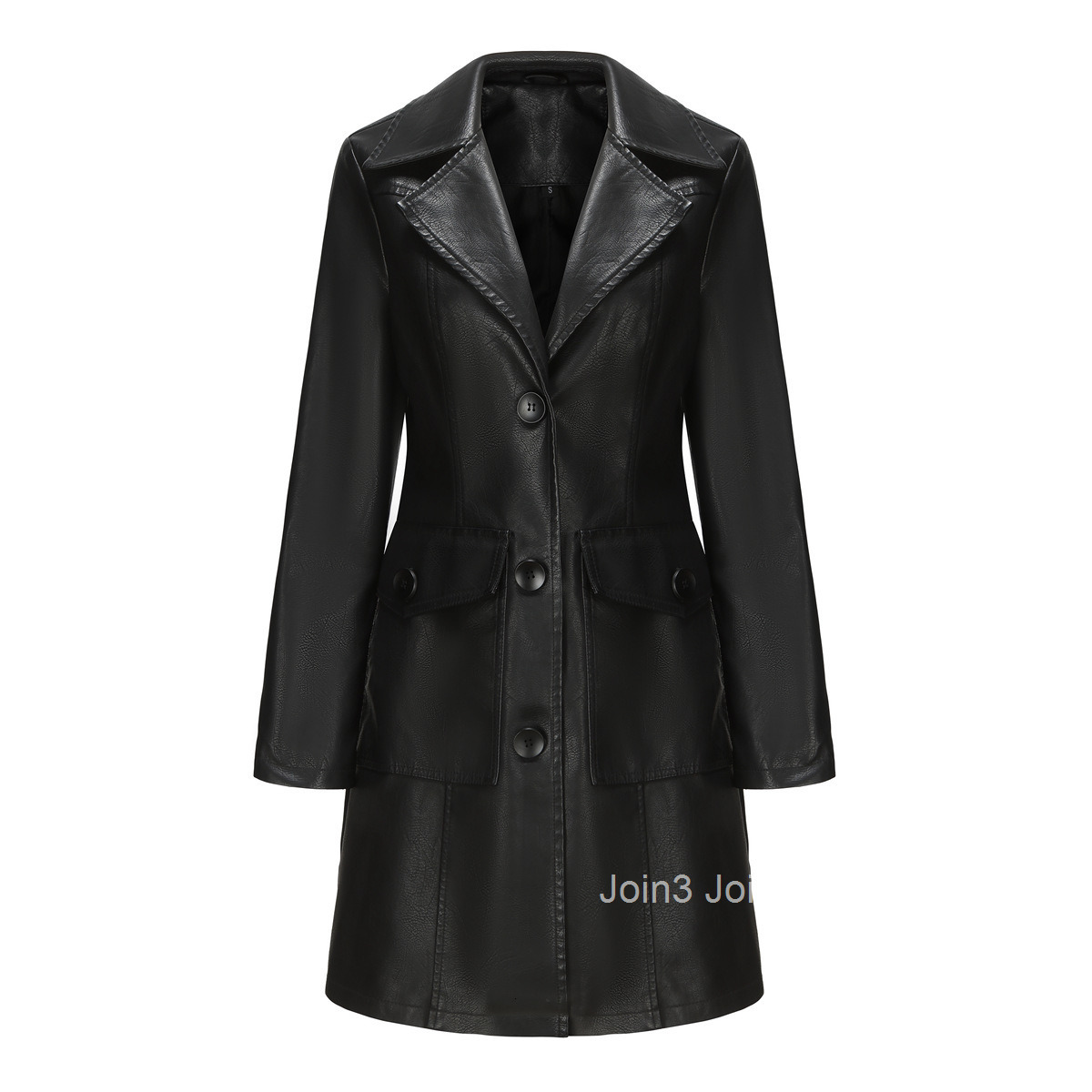Fashion New Long Style Leather Coat Spring and Autumn Long Sleeve Leather Windbreaker Fashion British Coat Womens Polo Collar Single Breasted Join3
