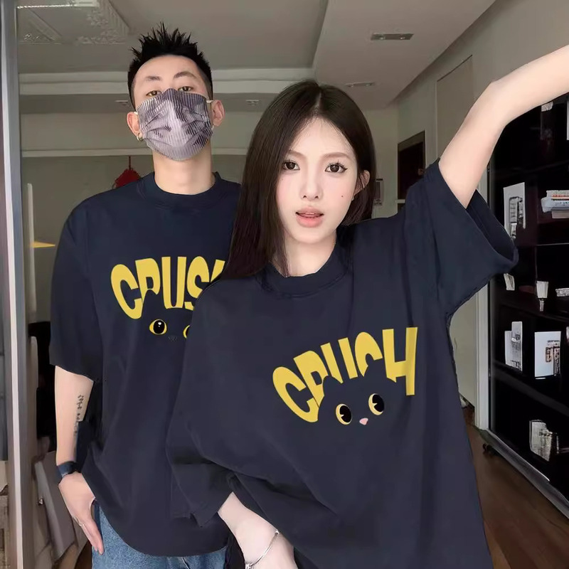 High End Trendy Brand Special Summer Short Sleeved 2024 New Couple's T-Shirt, Man And One Woman Pure Cotton Clothes