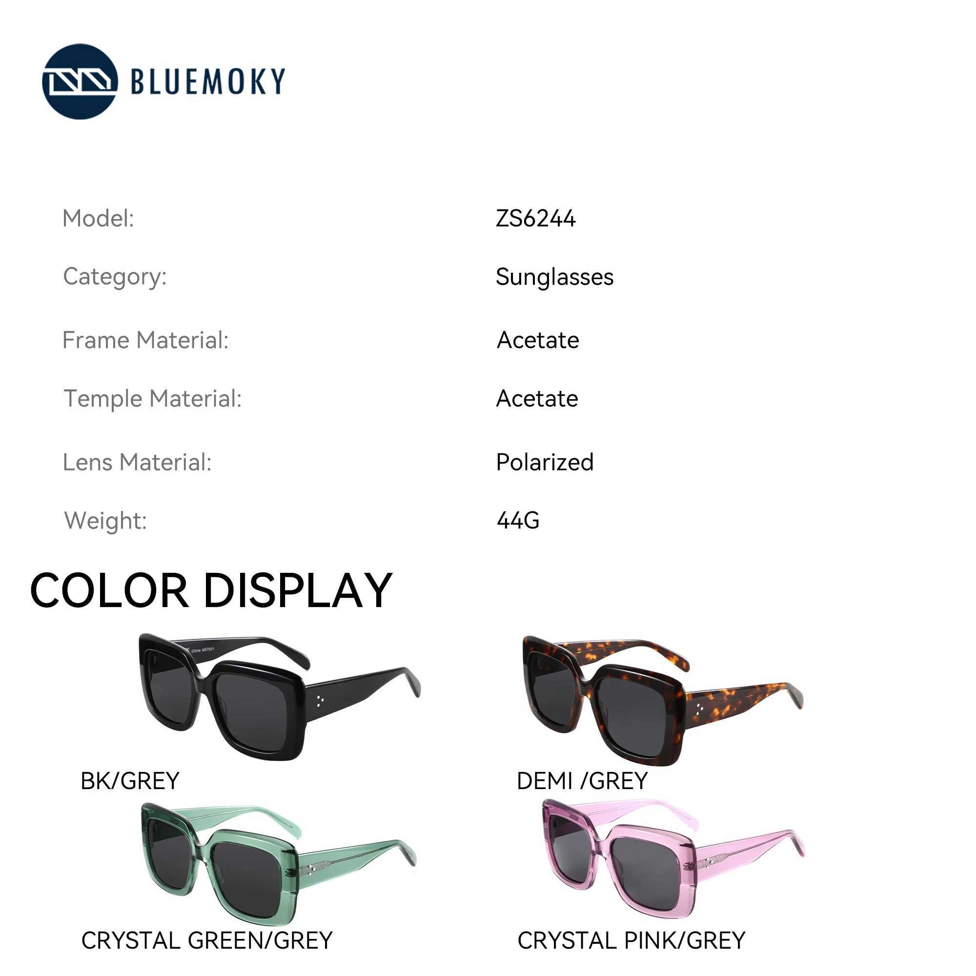 BLUEMOKY Handmade Acetate Sunglasses 2025 New Uv400 Fashion Square Womens Polarized Sunglasses ZS6244 W250315