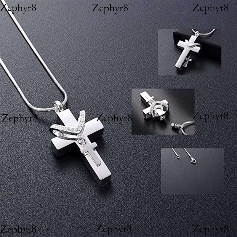 High Quality Cremation Memorial Pet Urn Ashes Jewelry Stainless Steel Double Cross Necklace for Men Women