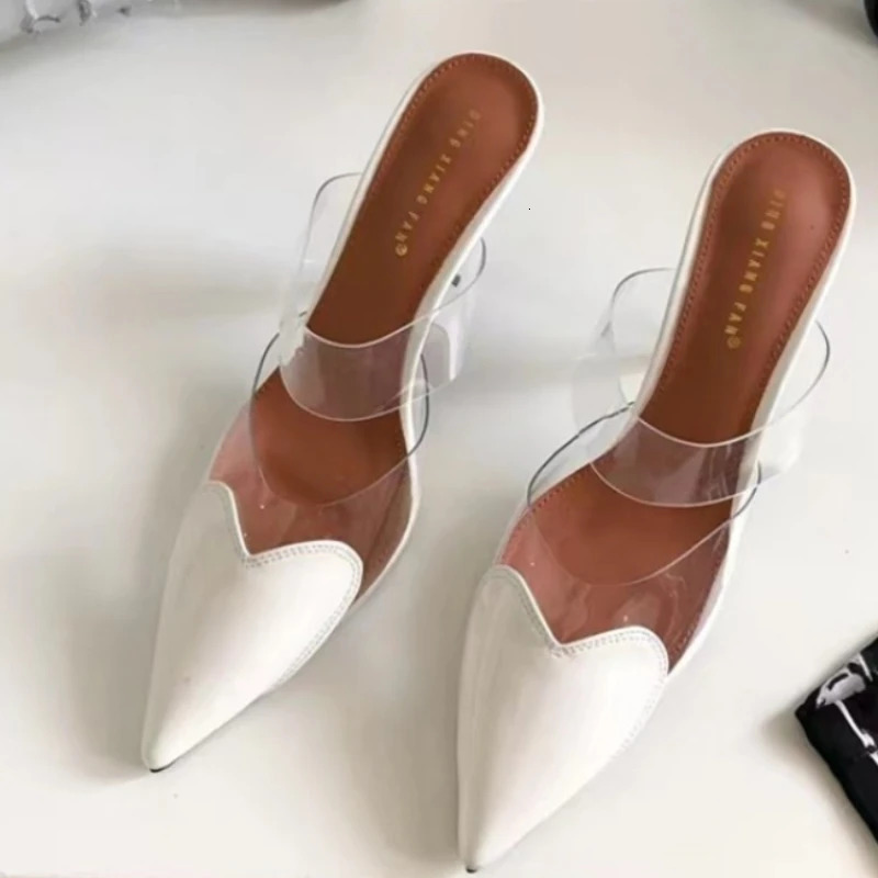 Women Mules Pointed Toe Patchwork Hearts Patent Leather Elegant Thin High Heel Slip On Lady Pumps 250314