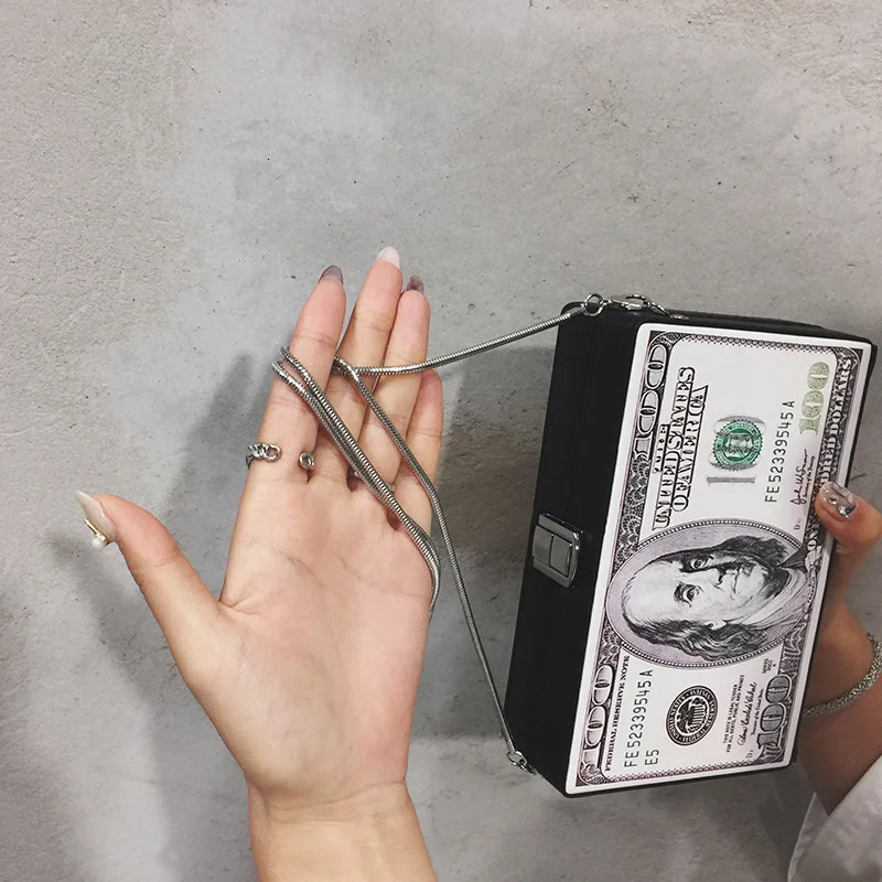 Fashion Dollar Pattern Box Women Daily Clutch Bag Chain Purse Shoulder Crossbody Bag Ladies Handbag Money Pouch 250314