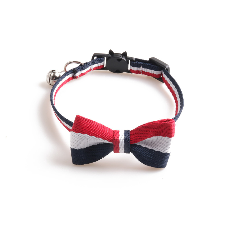 Fashion Luxury Cat Collar with Bow Tie and Bell, Breakaway Bowtie Kitty Collar with Black and red stripes Spring Summer Adjustable Safety Cat Tie for 