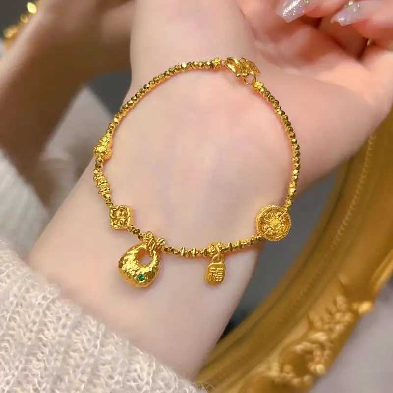 24K Flash Broken Gold Lump Braided and Wrapped Hidden Bracelet Suitable for Women 9999 Real Gold New Disco Bead BraceletXJ250315