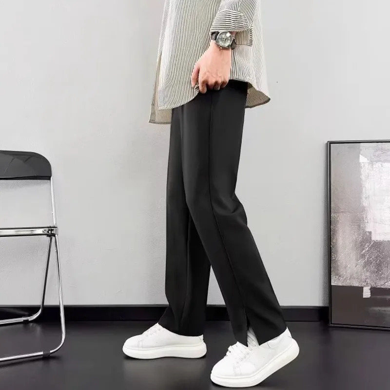 Black suit pants mens ultrathin fashionable society dress Korean solid color straight office 250313