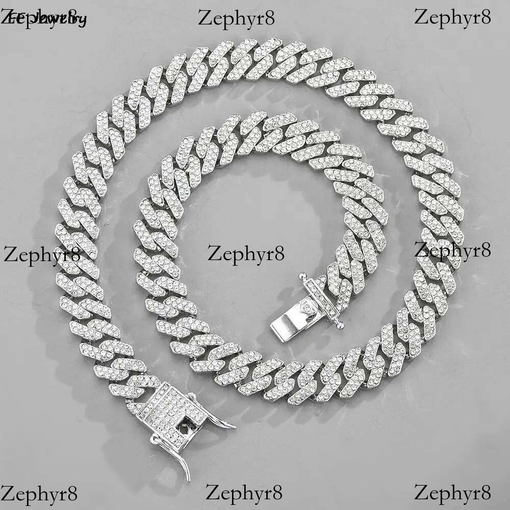 2025 New model 12mm Women Hip Hop Iced Out Bg Prong Cuban Paved Rhie k Chain Choker Necklace Men Jewelry