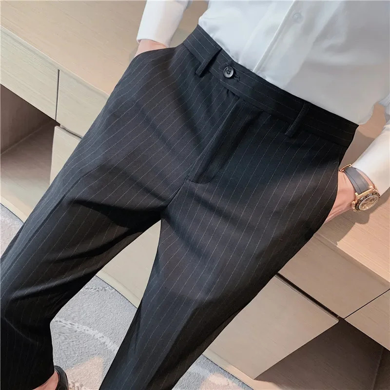Mens boutique black striped suit pants mens formal clothing wedding dress Trousers highquality British style business casual 250313