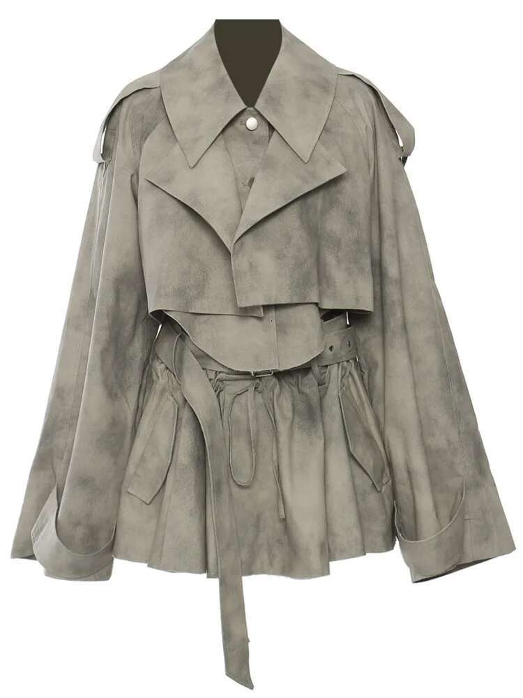 DEAT Fashion Women's Camouflage Print Dye 2 Pcs Set Lapel Loose Short High Sashes Mini Skirt Suit Autumn 2025 New Tide 1Dh7478
