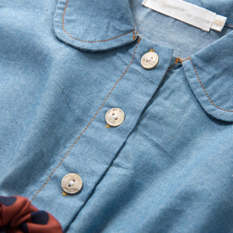 Girl's Dresses 2024 Spring and Autumn Korean version girls' denim dress, children's fashion long sleeved denim yarn skirt, polka dot be
