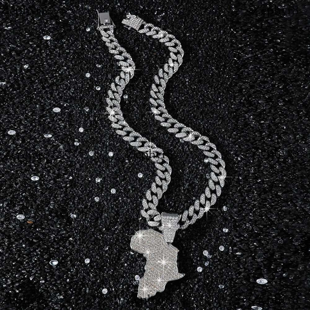 2025 New model Men Women Hip Hop Africa Map Pendant With 13mm Rhies Miami Cuban Chain HipHop Iced Out Bg Necklaces Fashion Jewelry